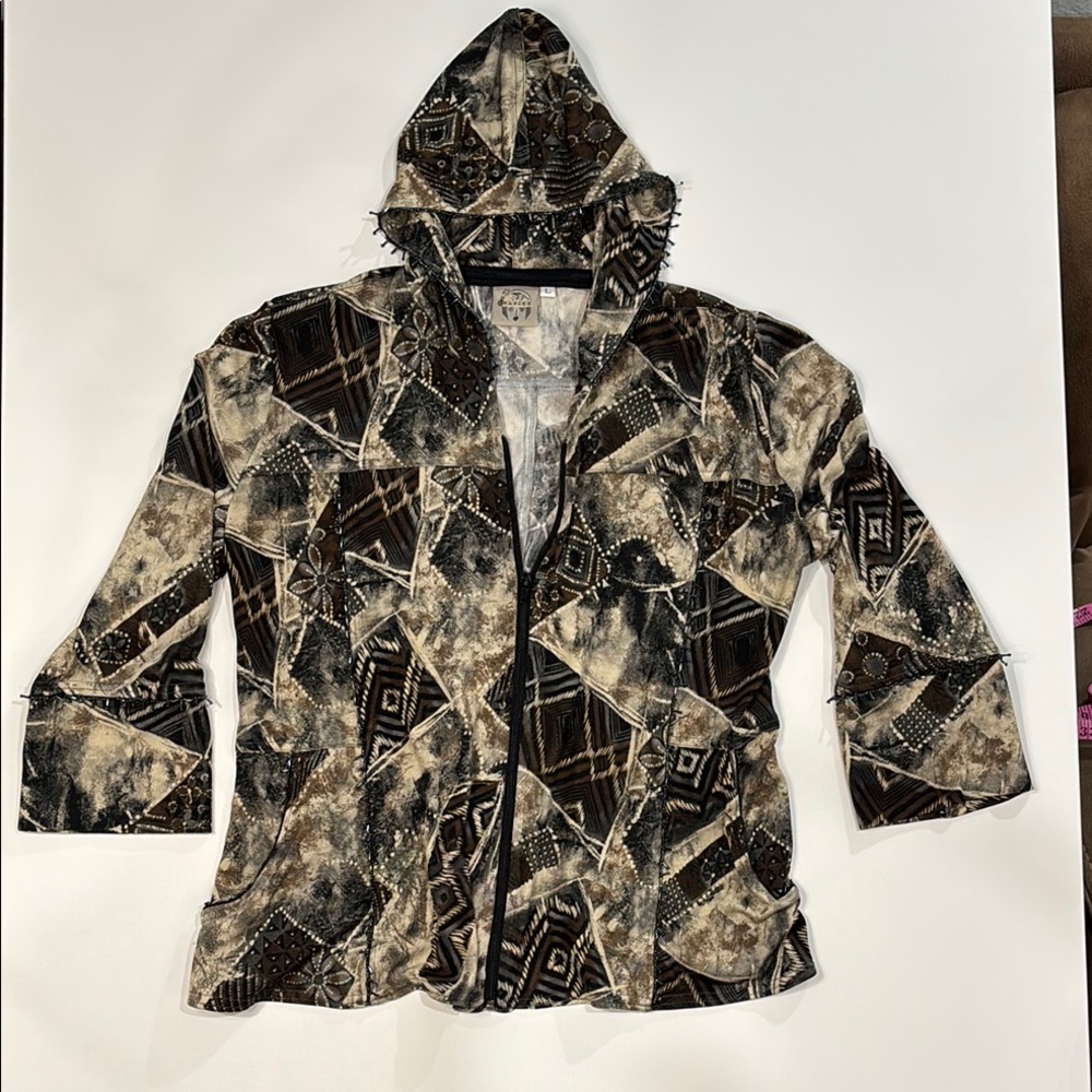 Women's Geometric Patterned Hooded Jacket Papike People size L